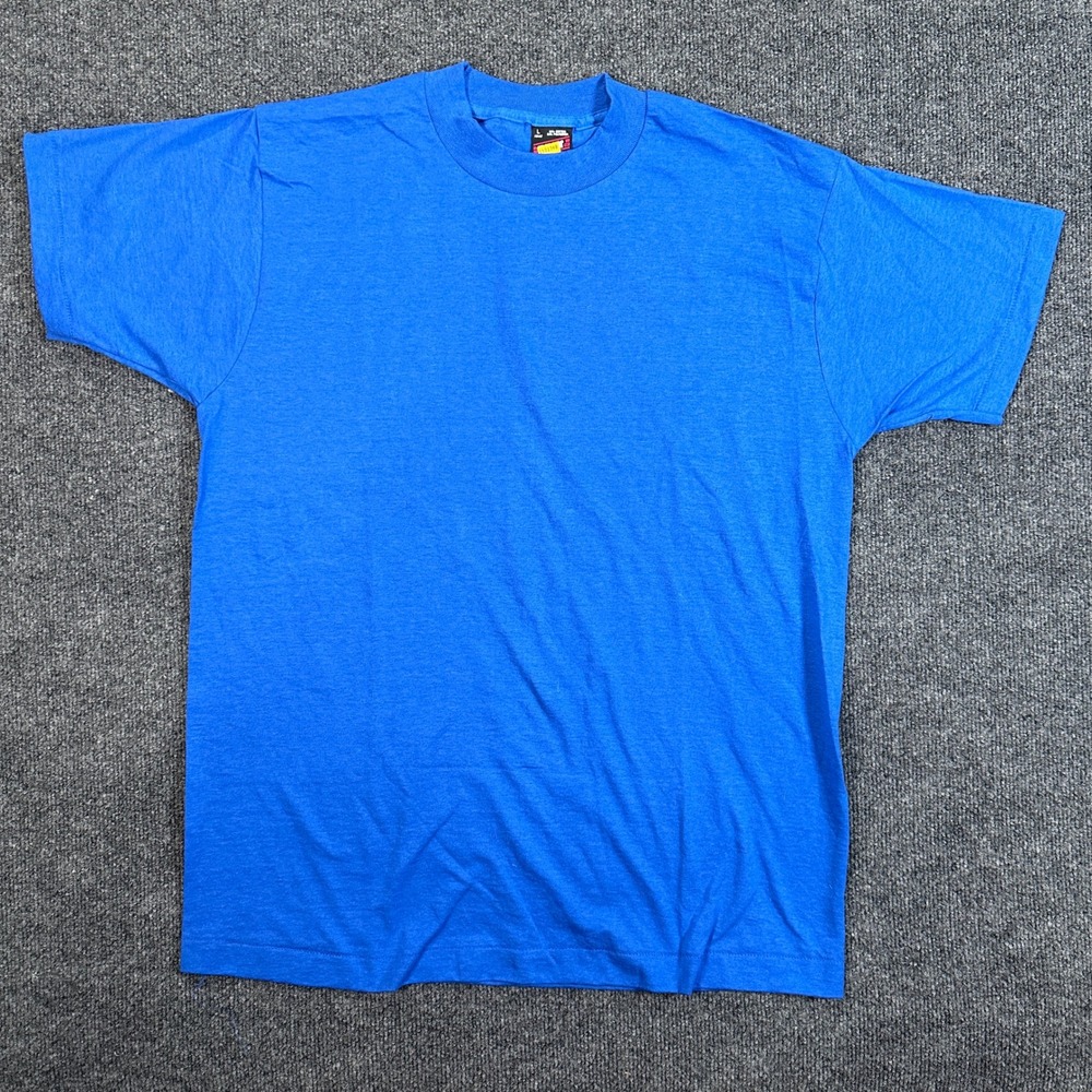 VTG Best Fruit of the Loom Blank T-Shirt Blue Single Stitch USA Adult Size L NOS